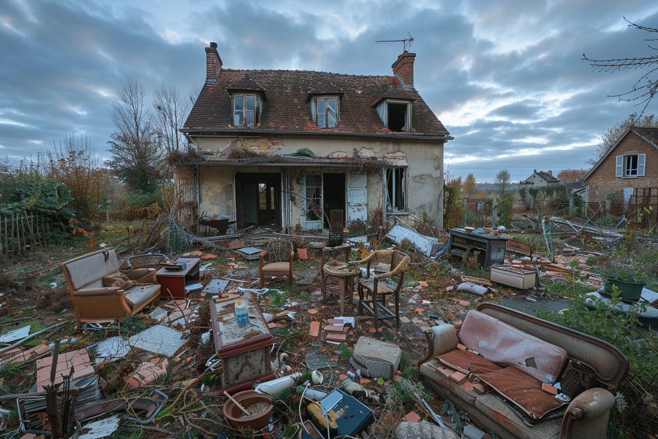 Équipe d'experts en pleine action lors du débarras d'une maison insalubre à Calais, spécialisée dans la réhabilitation d'espaces négligés